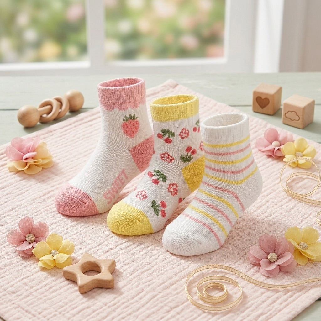 MILLIE & TILLIS FRUIT & STRIPE GIRL SOCKS PK-3