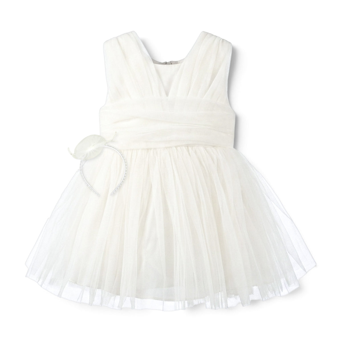 BABY WHITE TULLE PARTY DRESS WITH HEADBAND