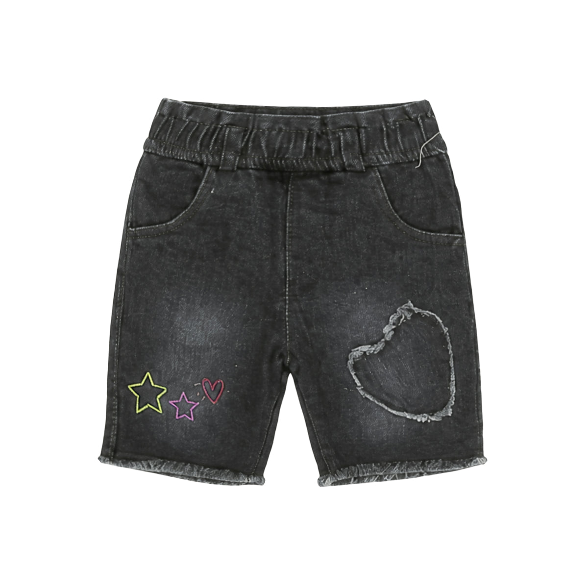 GREY WASH EMBROIDERED DENIM GIRL SHORT