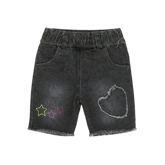 GREY WASH EMBROIDERED DENIM GIRL SHORT
