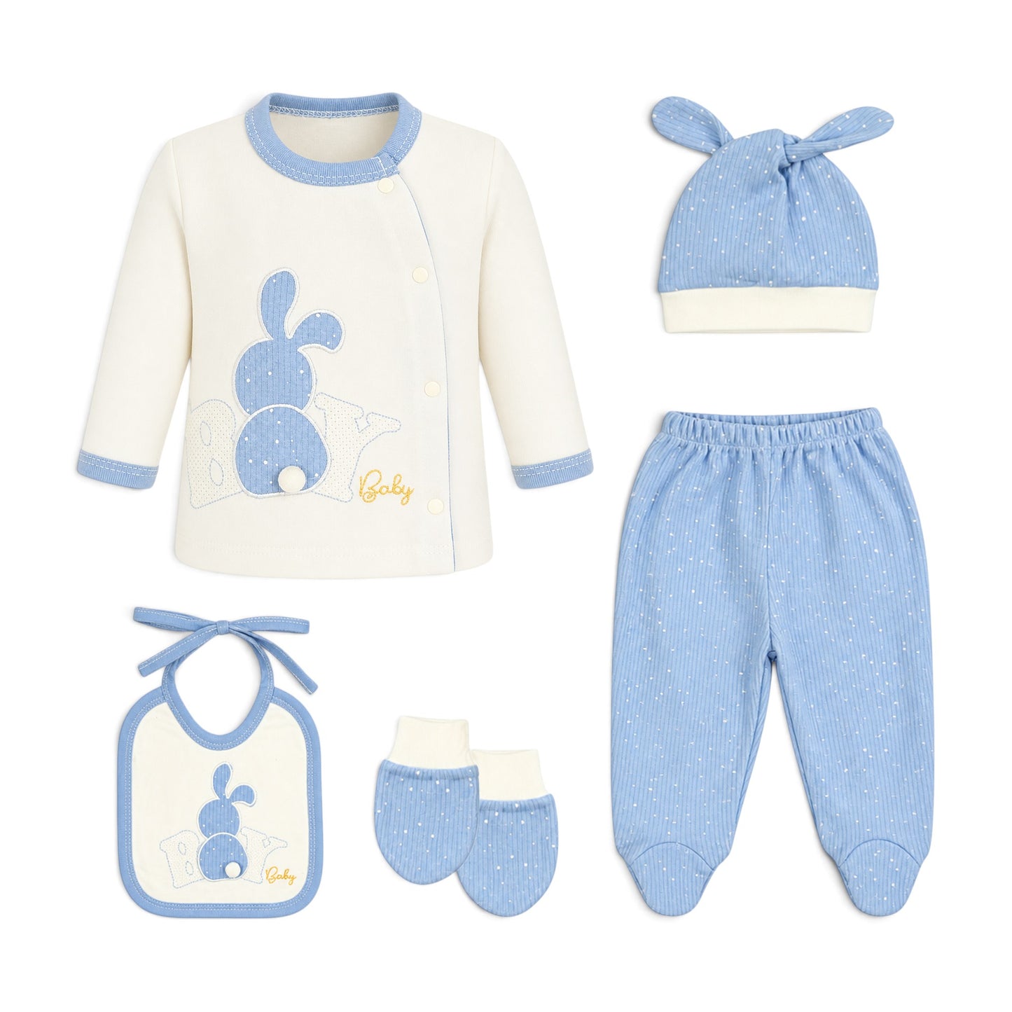 CREAM AND BLUE BUNNY BABY BOY GIFT SET