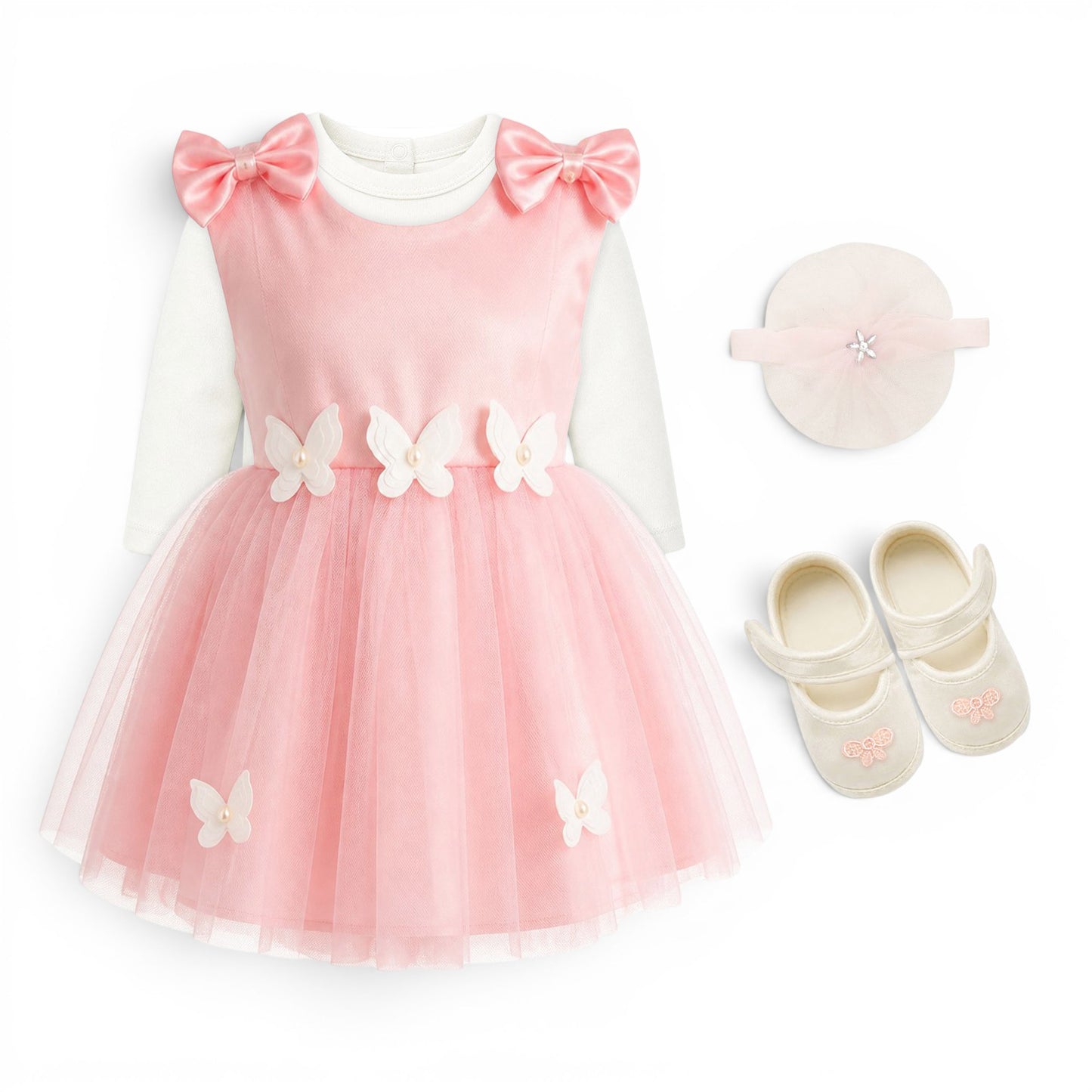 PINK BUTTERFLY BABY GIRL FANCY FROCK GIFT SET