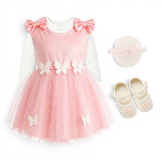 PINK BUTTERFLY BABY GIRL FANCY FROCK GIFT SET