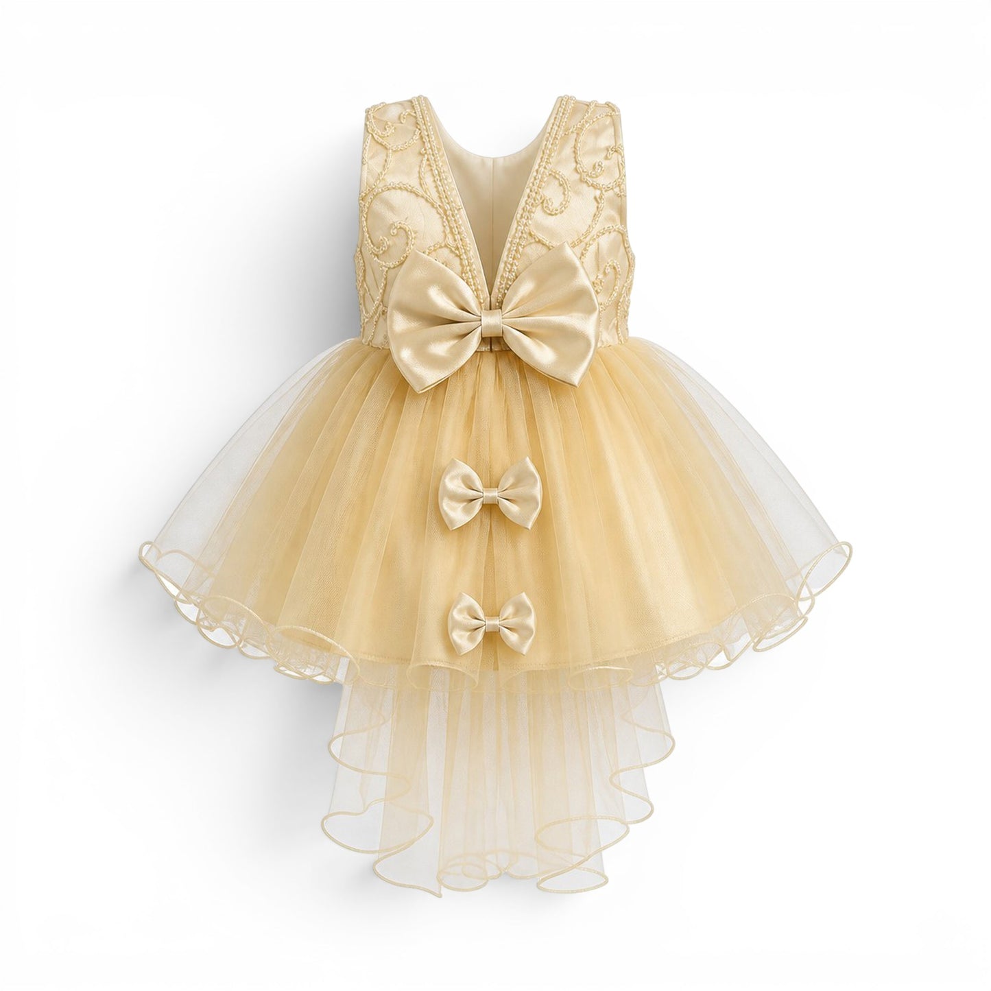 BEIGE BOW BABY GIRL FANCY FROCK GIFT SET