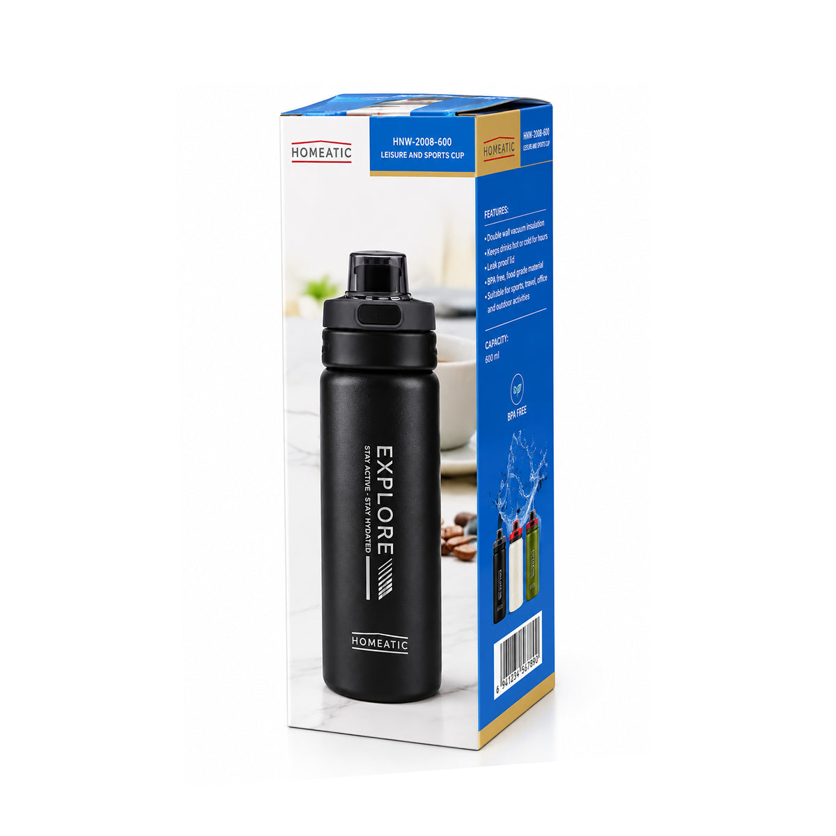 HOMEATIC EXPLORE STAINLESS STEEL WATER BOTTLE WHITE