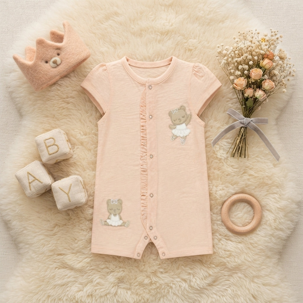 PEACH BALLERINA BEAR ROMPER
