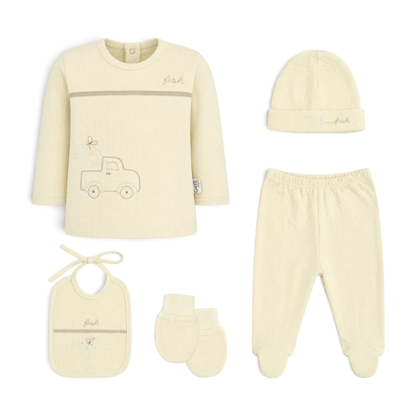 CREAM "FISH" TRUCK BABY BOY GIFT SET