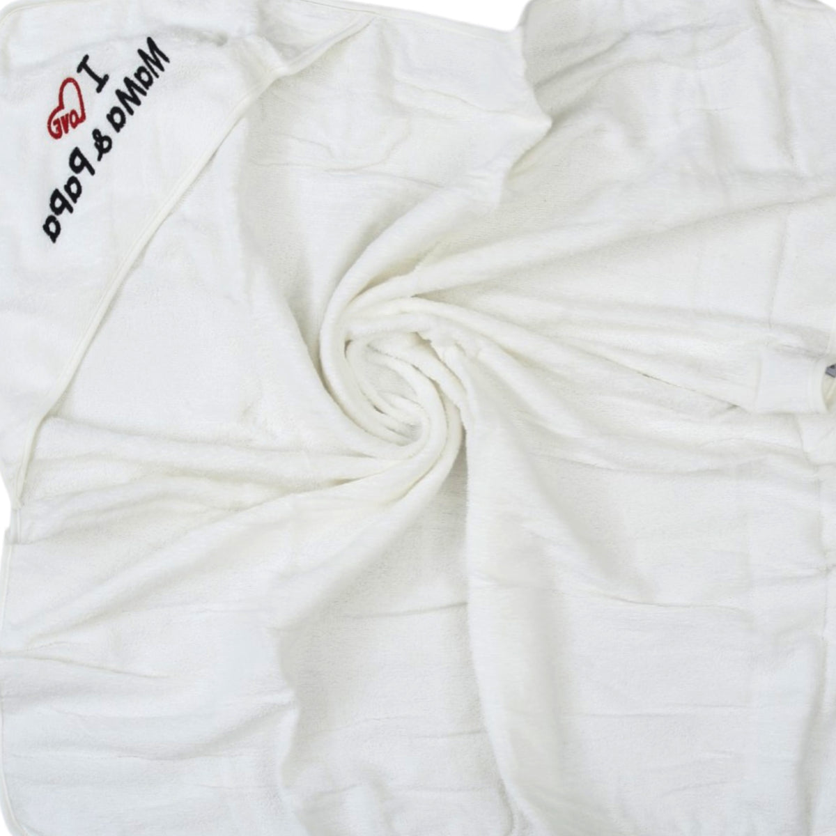 WHITE & RED HEART / "I LOVE MOM & PAPA" HOODED BATH TOWEL PK-2