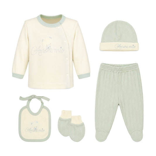 CREAM AND SAGE GREEN "AMORE MIO" BEAR BABY BOY GIFT SET