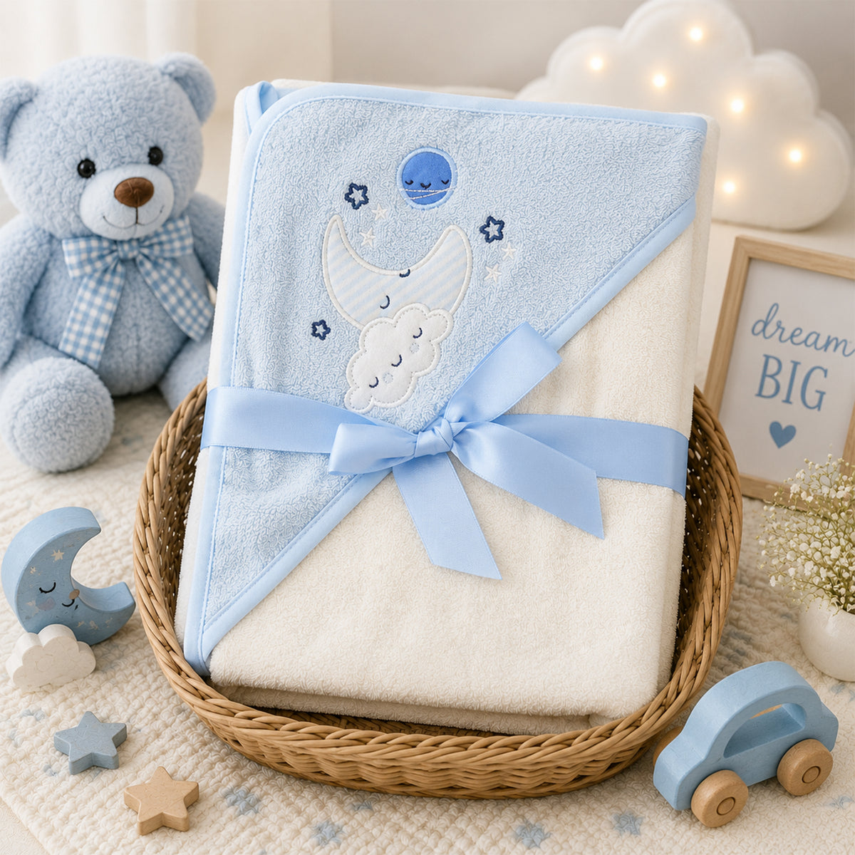 BLUE MOON & CLOUD HOODED BATH TOWEL