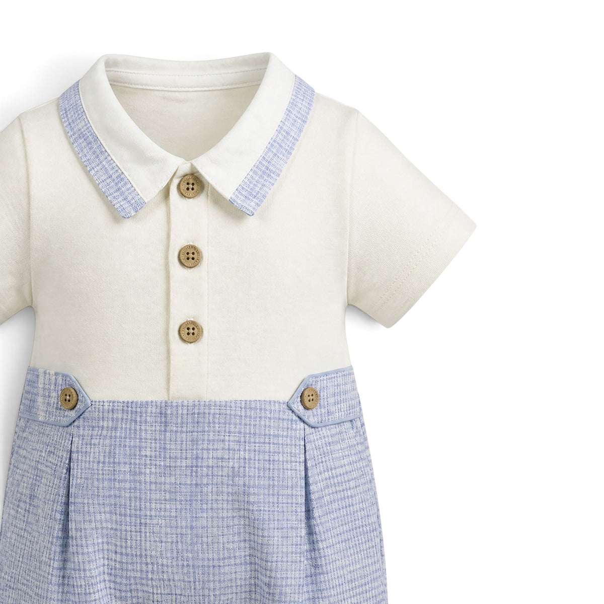 WHITE & BLUE CHECKED COLLARED ROMPER