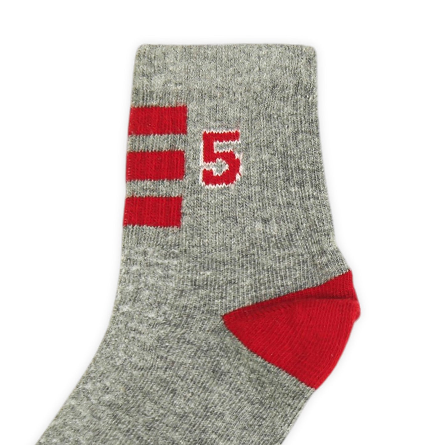 RED AND GREY STRIPED "5" ANKLE BOY SOCKS