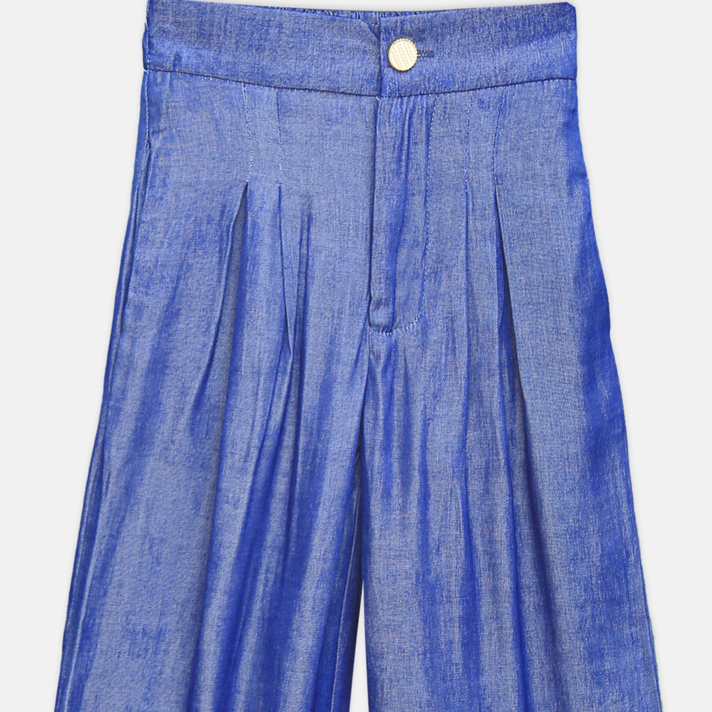 Blue Chambray Wide-Leg Trousers