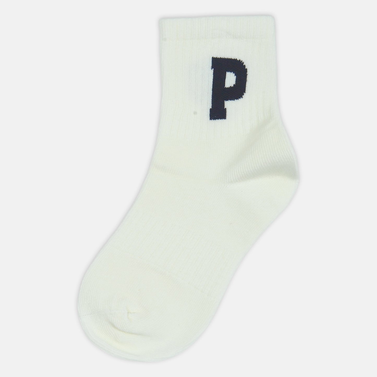 BOY SOCKS CLASSIC IVORY LETTER P