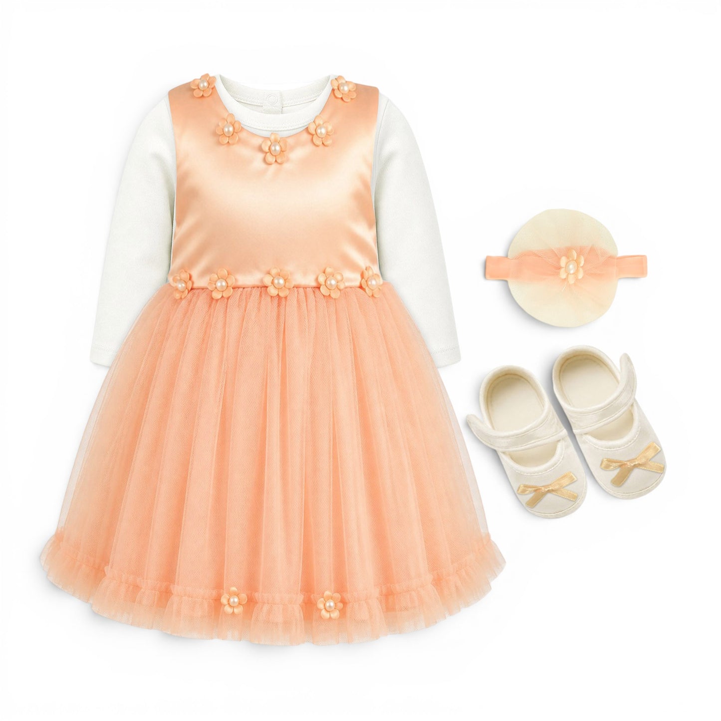 PINK FLORAL BABY GIRL FANCY FROCK GIFT SET