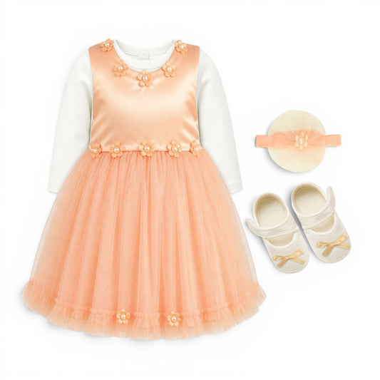 PINK FLORAL BABY GIRL FANCY FROCK GIFT SET