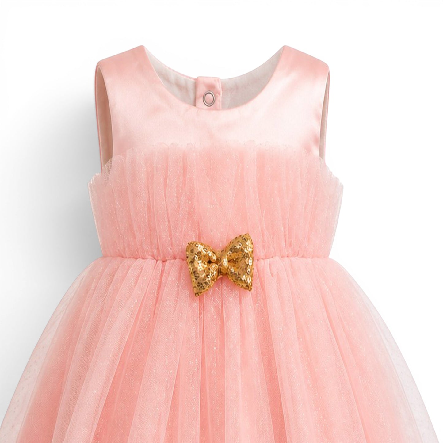 PEACH GOLDEN BOW BABY GIRL FANCY FROCK GIFT SET