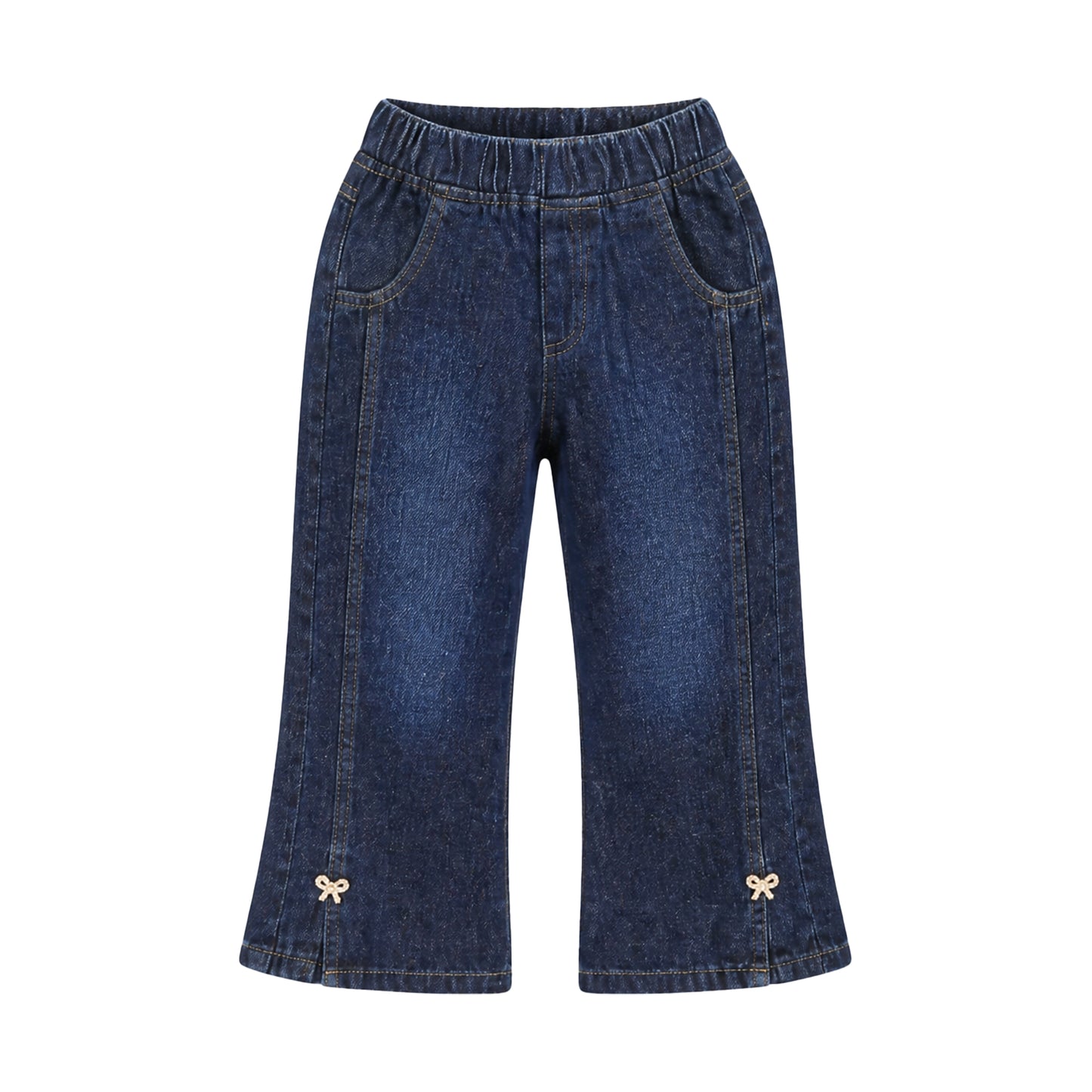 BABY GIRL DARK WASH DENIM JEANS WITH BOW ACCENT