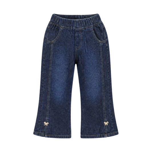 BABY GIRL DARK WASH DENIM JEANS WITH BOW ACCENT
