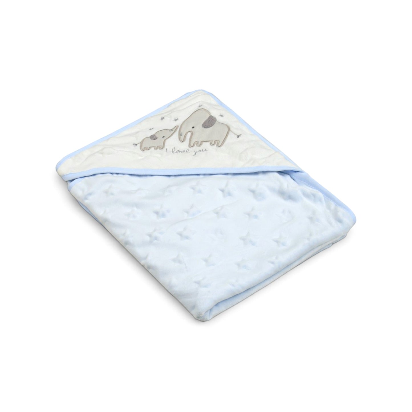 WHITE & LIGHT BLUE ELEPHANT "I LOVE YOU" BLANKET