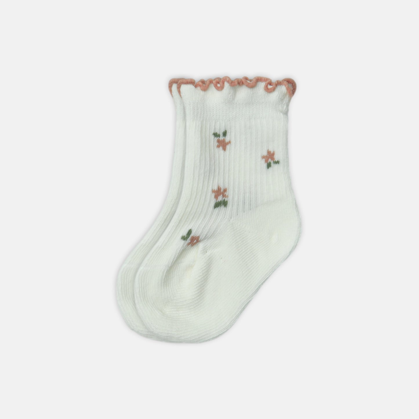 GIRL SOCKS FLORAL RUFFLE CREAM