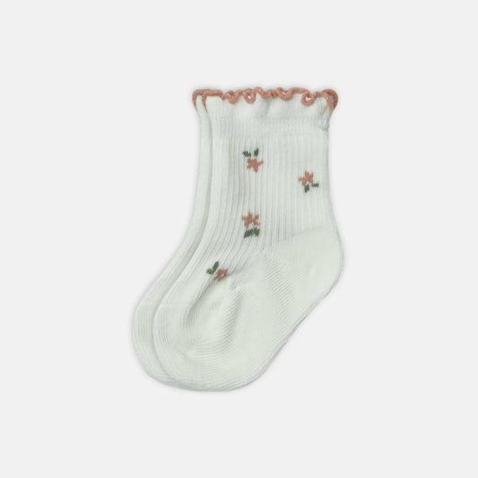 GIRL SOCKS FLORAL RUFFLE CREAM