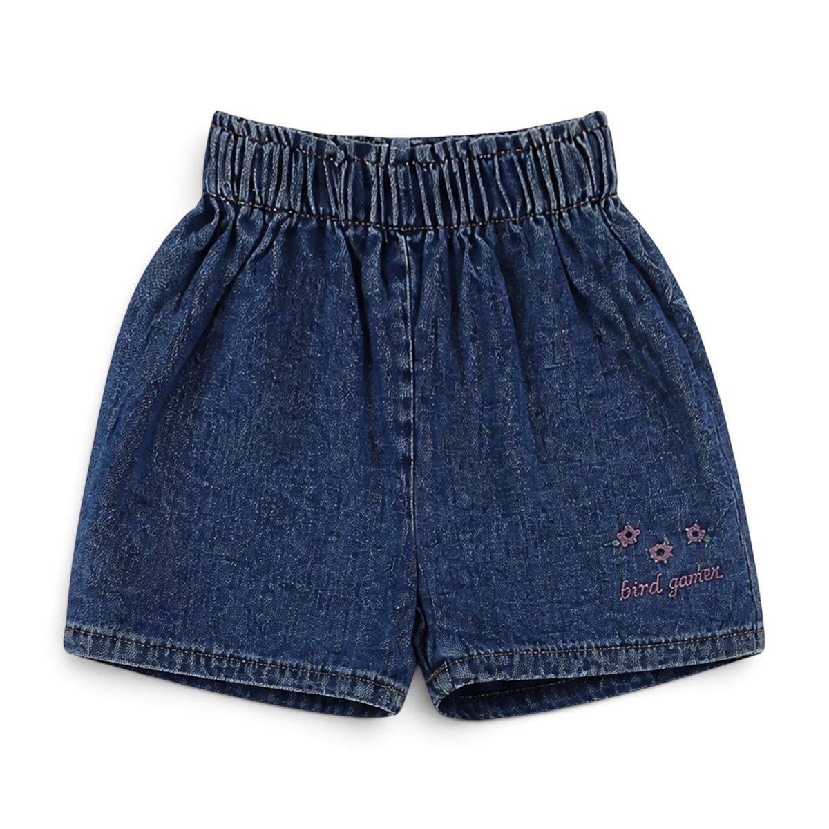 PINK LACE-SLEEVE AND "BIRD GARDEN" DENIM SHORTS BABY GIRL OUTFIT