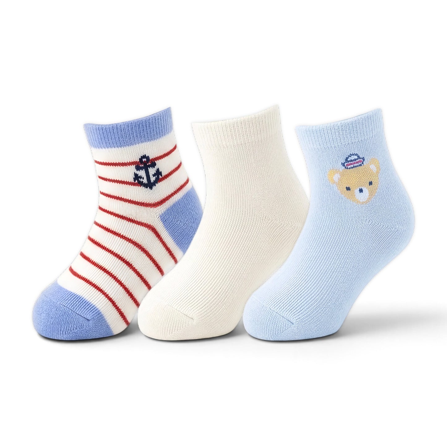 MILLIE & TILLIS ANCHOR, SOLID & SAILOR BEAR BOY SOCKS PK-3