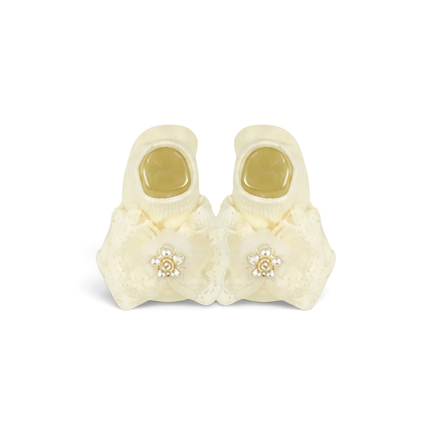 ELEGANT PEARL-ACCENTED CREAM INFANT  BOOTIES & CAP
