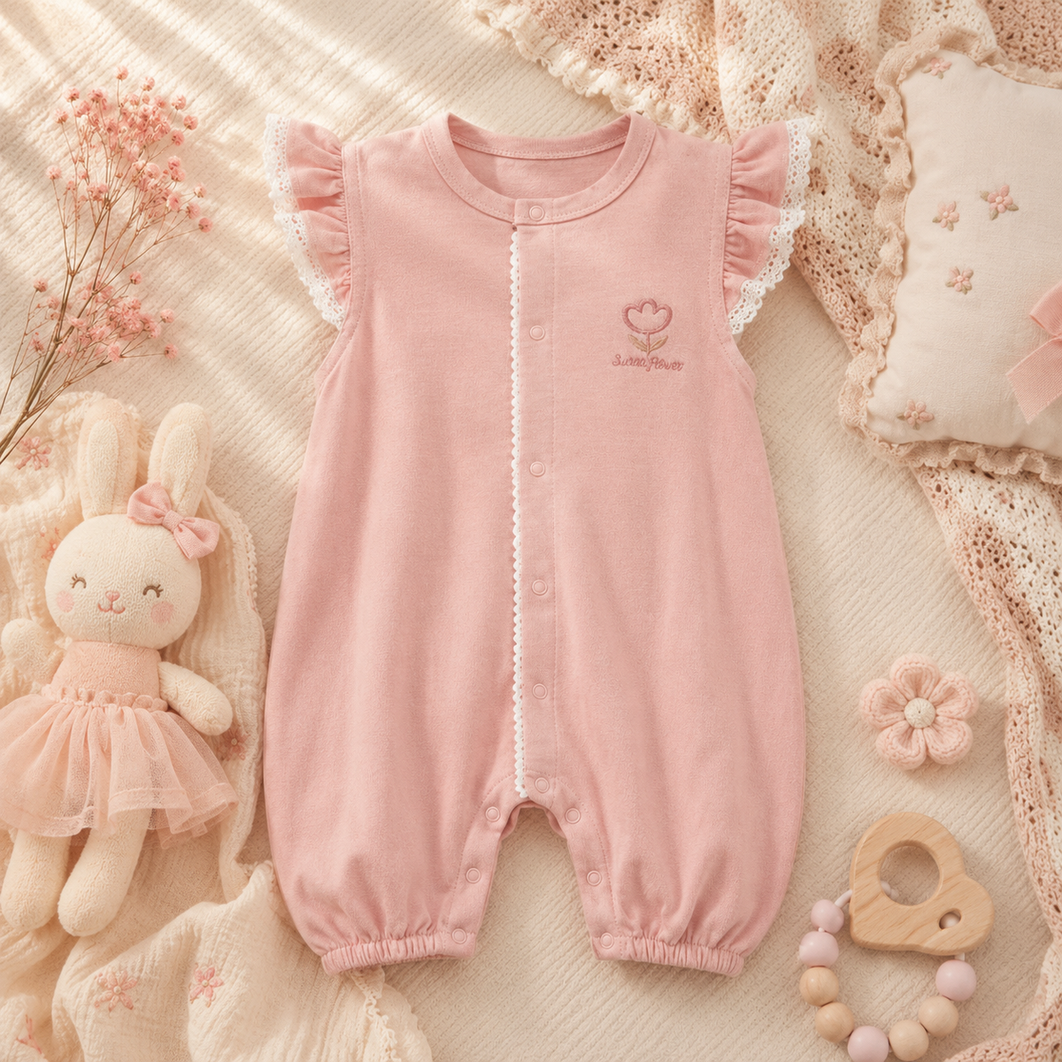 BABY GIRL "SWEET FLOWER" RUFFLE ROMPER