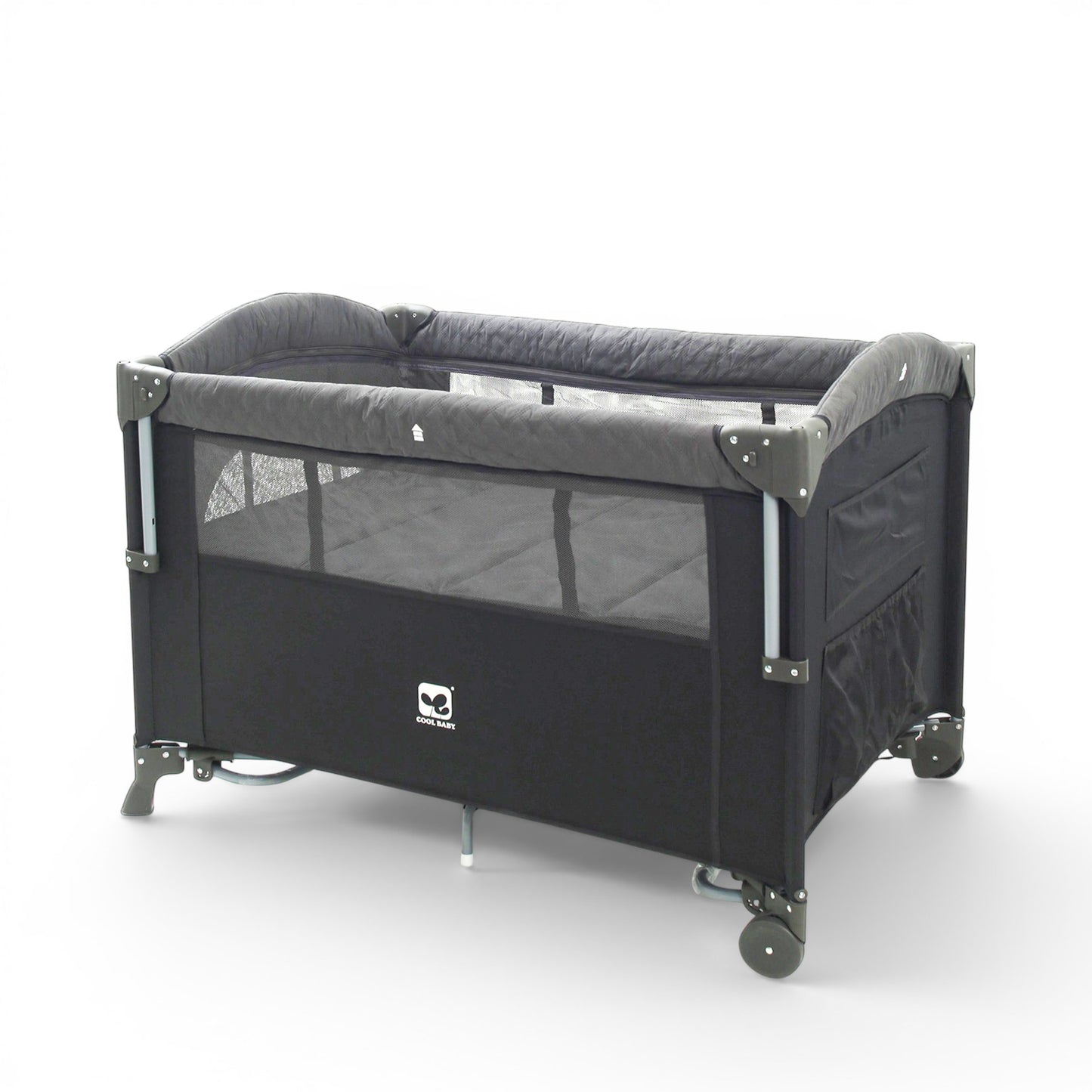 PLAY PEN GREY WITH STORAGE AND MOSQUITO NET