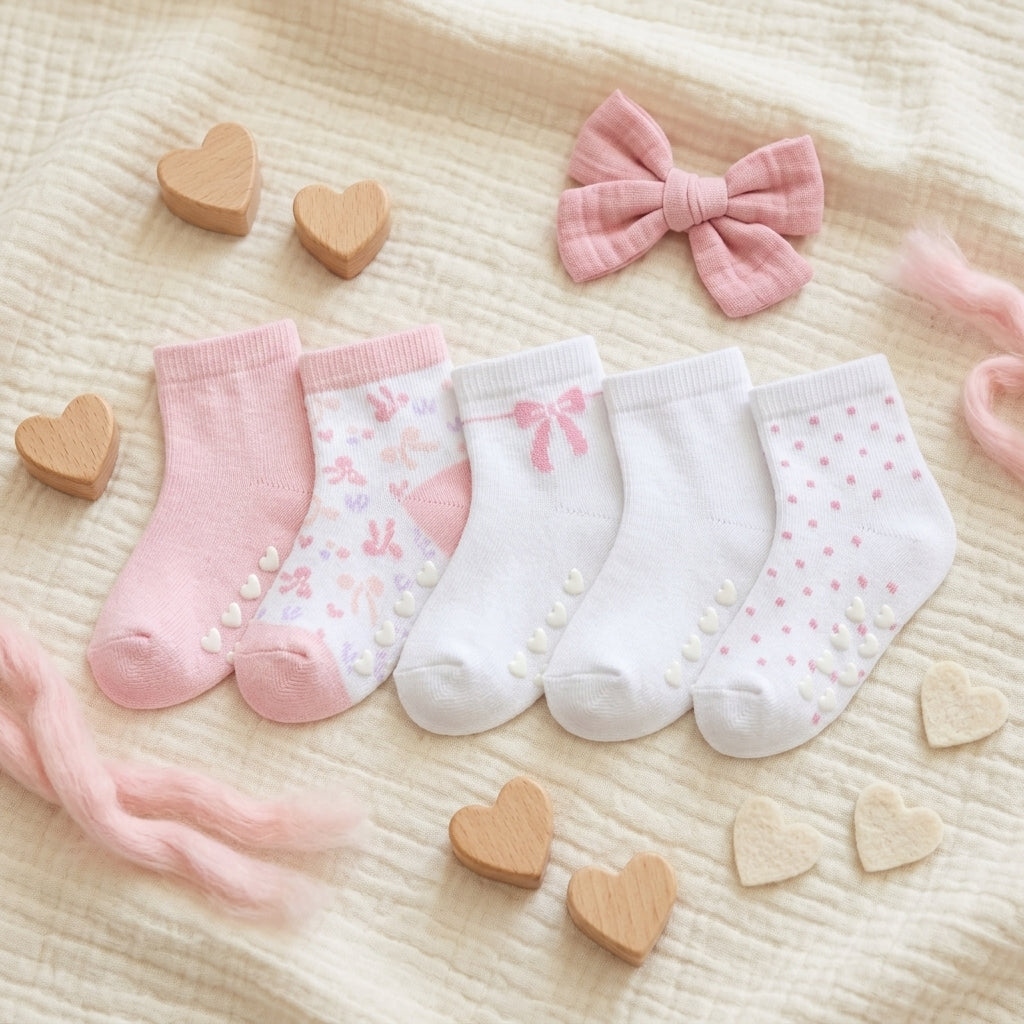 HEART GRIP BABY GIRL SOCKS PK-5