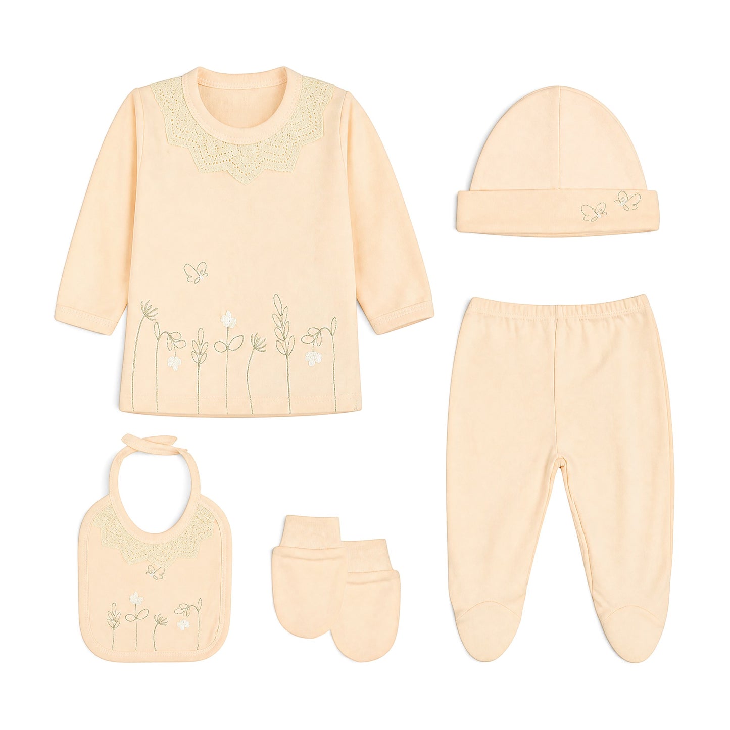 PEACH LACE COLLAR FLORAL & BUTTERFLY BABY GIRL GIFT SET