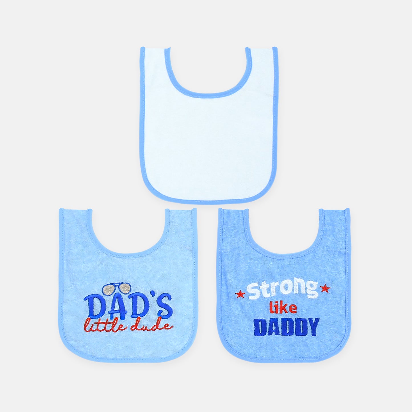 "Strong Like Daddy" Blue Bibs (3-Pack)