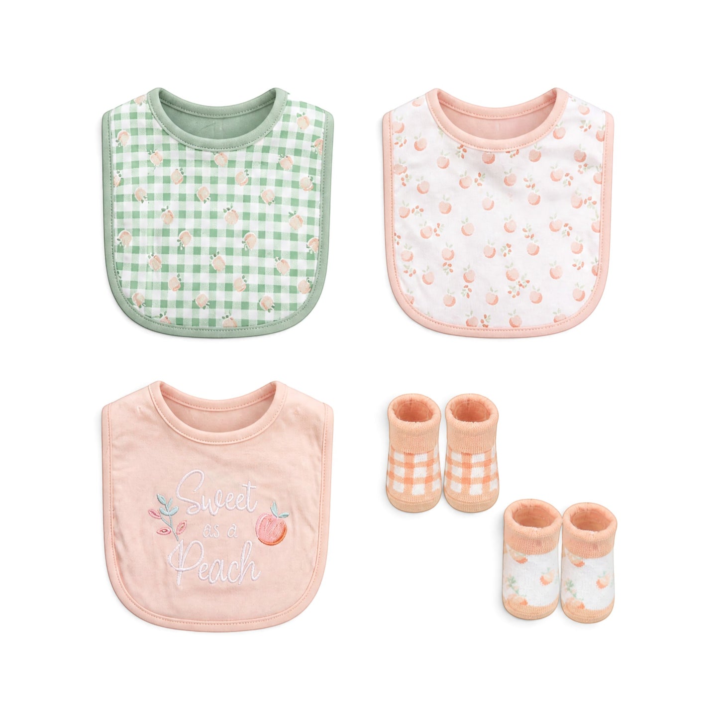 PEACH & SAGE BABY BIBS PK-3 & 2 BOOTIES