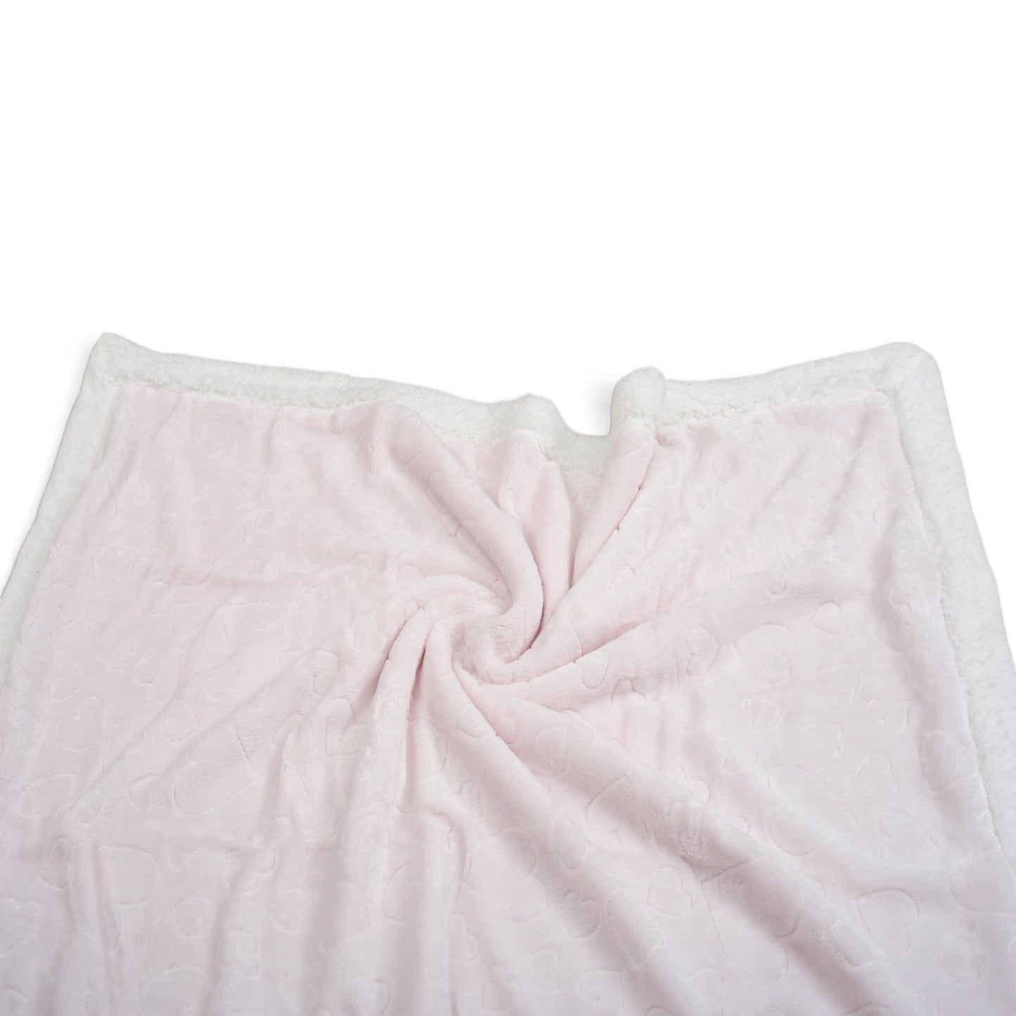 DUSTY PINK EMBOSSED HEART WITH WHITE SHERPA BORDER BLANKET