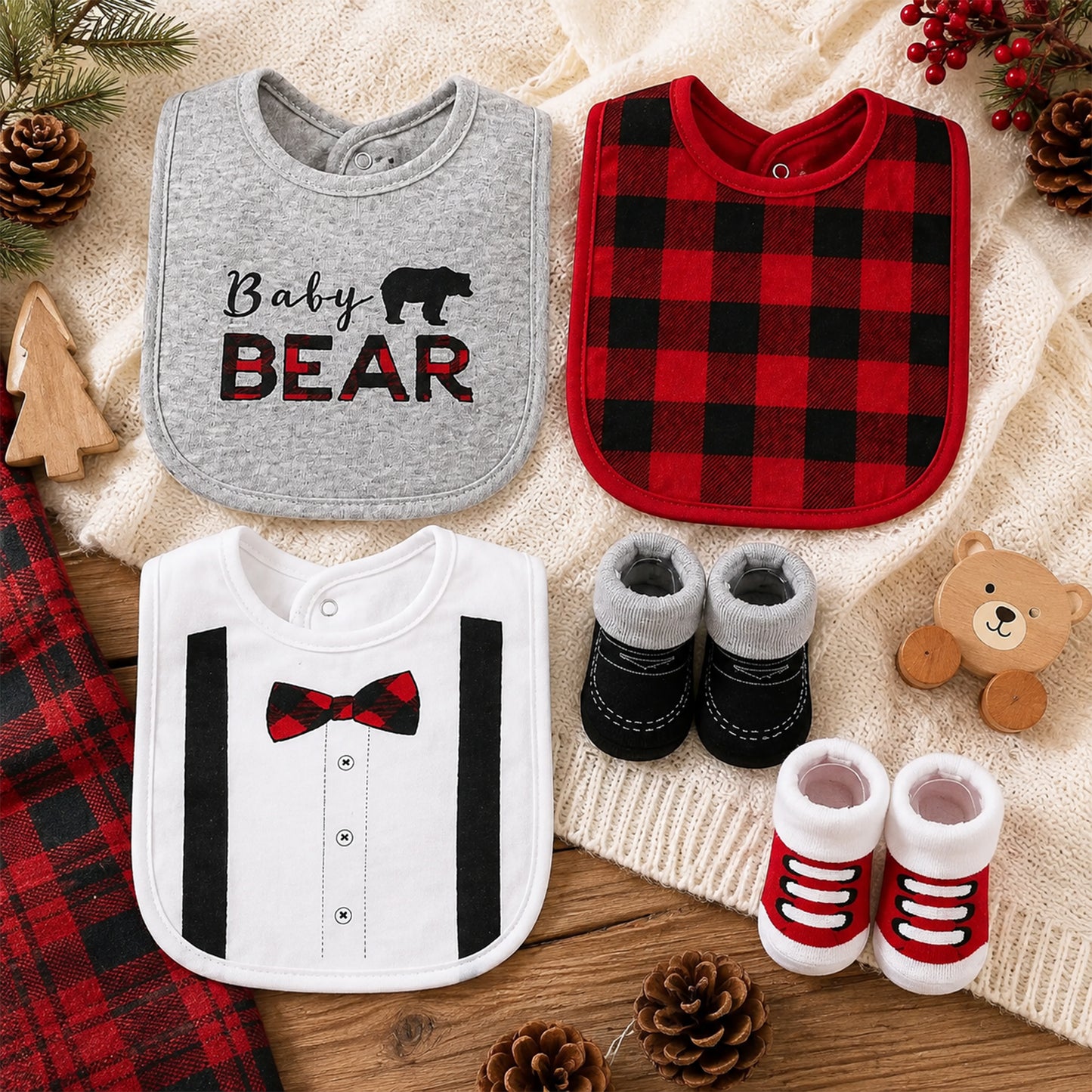BABY BEAR INFANT BIBS PK-3 & 2 BOOTIES