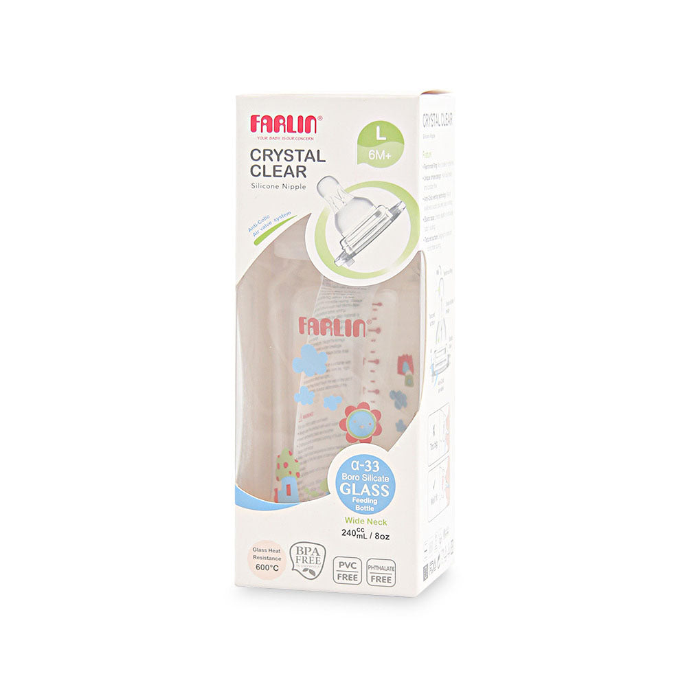 WIDE NECK GLASS FEEDING BOTTLE 240 ML