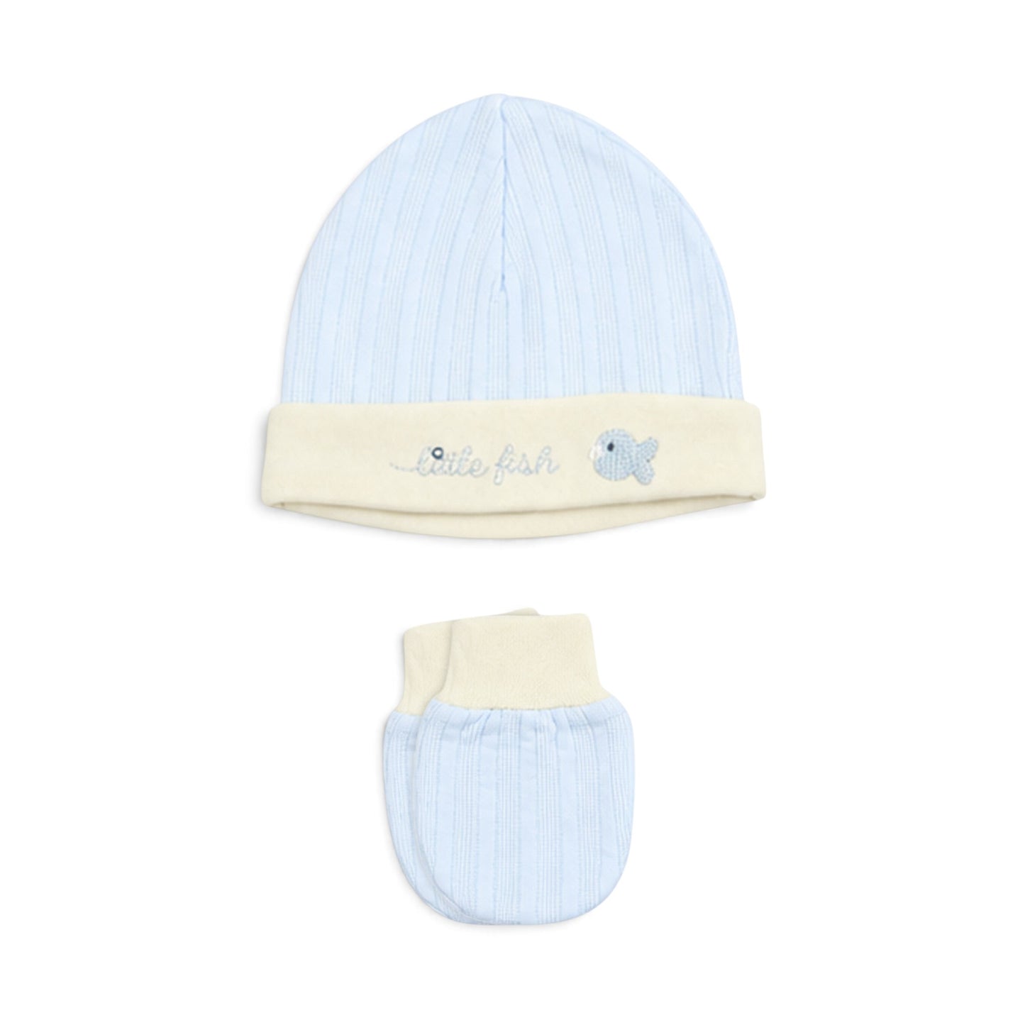 CREAM AND LIGHT BLUE "LITTLE FISH" BABY BOY GIFT SET