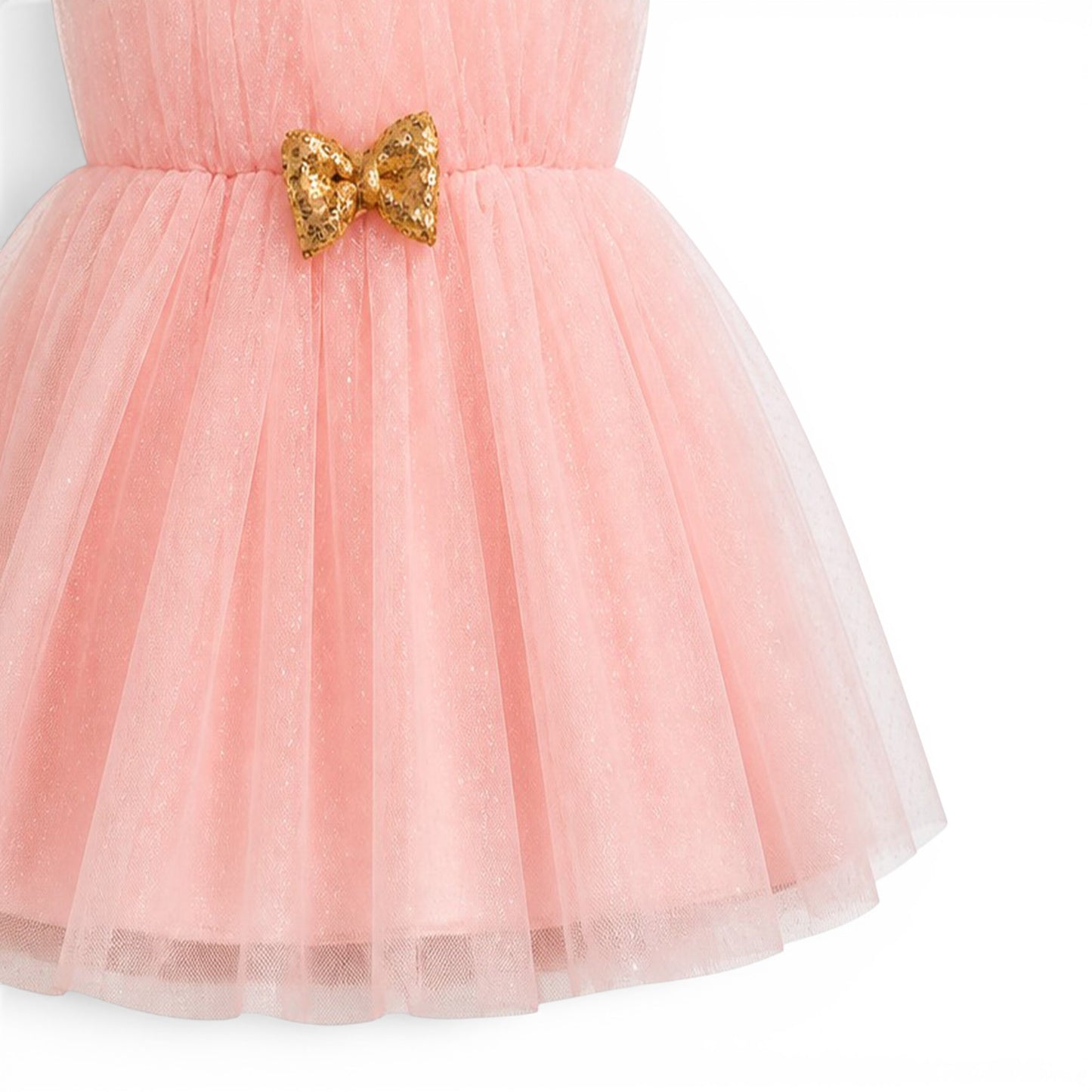 PEACH GOLDEN BOW BABY GIRL FANCY FROCK GIFT SET