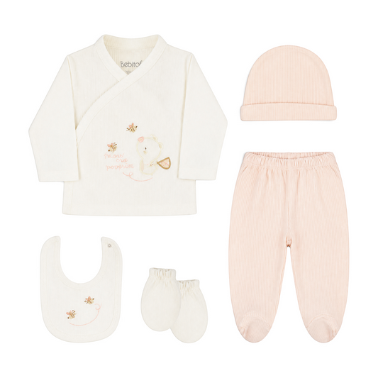 LIGHT PINK AND WHITE "FOLLOW ME HUPPIES!" BEAR BABY GIRL GIFT SET