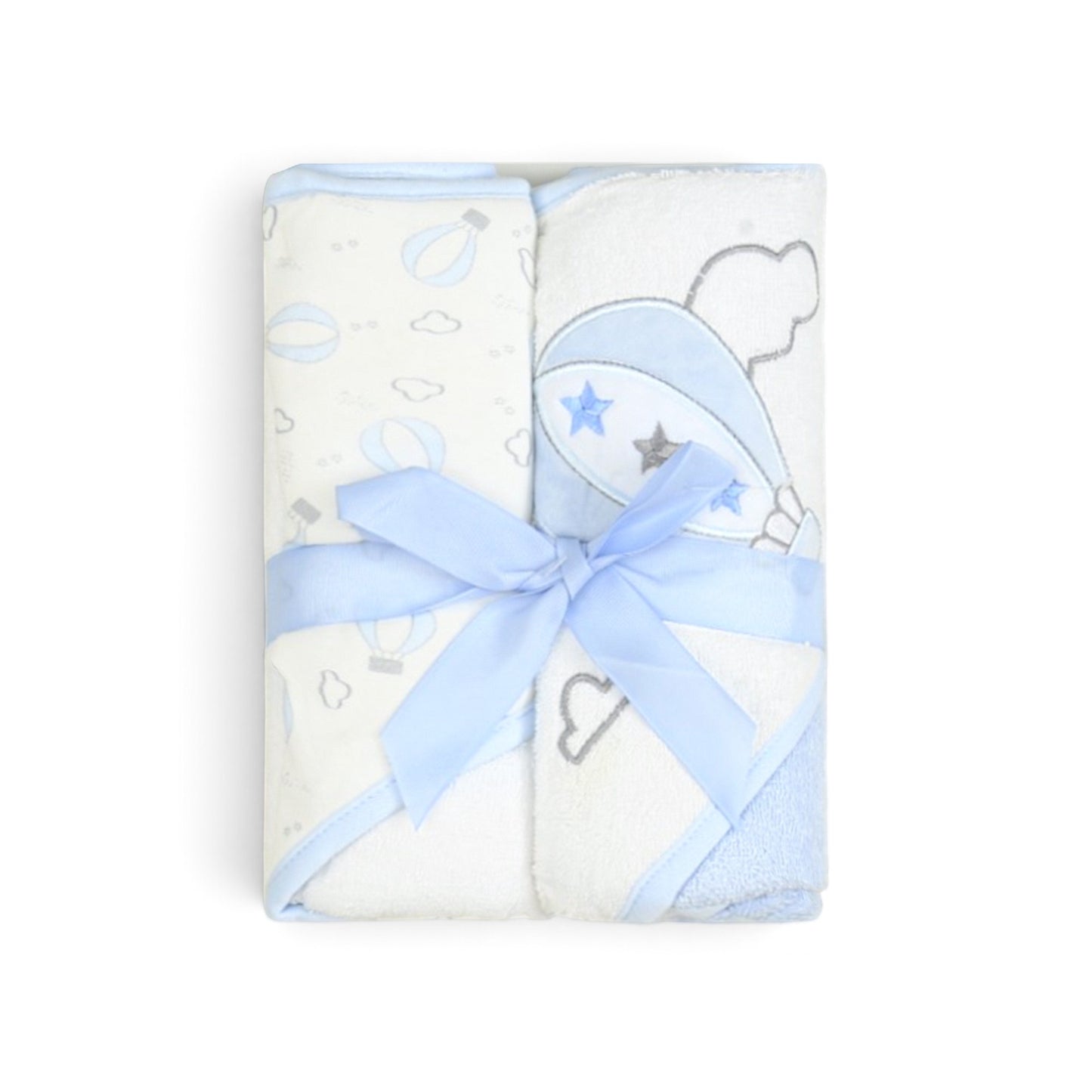 LIGHT BLUE HOT AIR BALLOON THEME HOODED BATH TOWEL PK-2