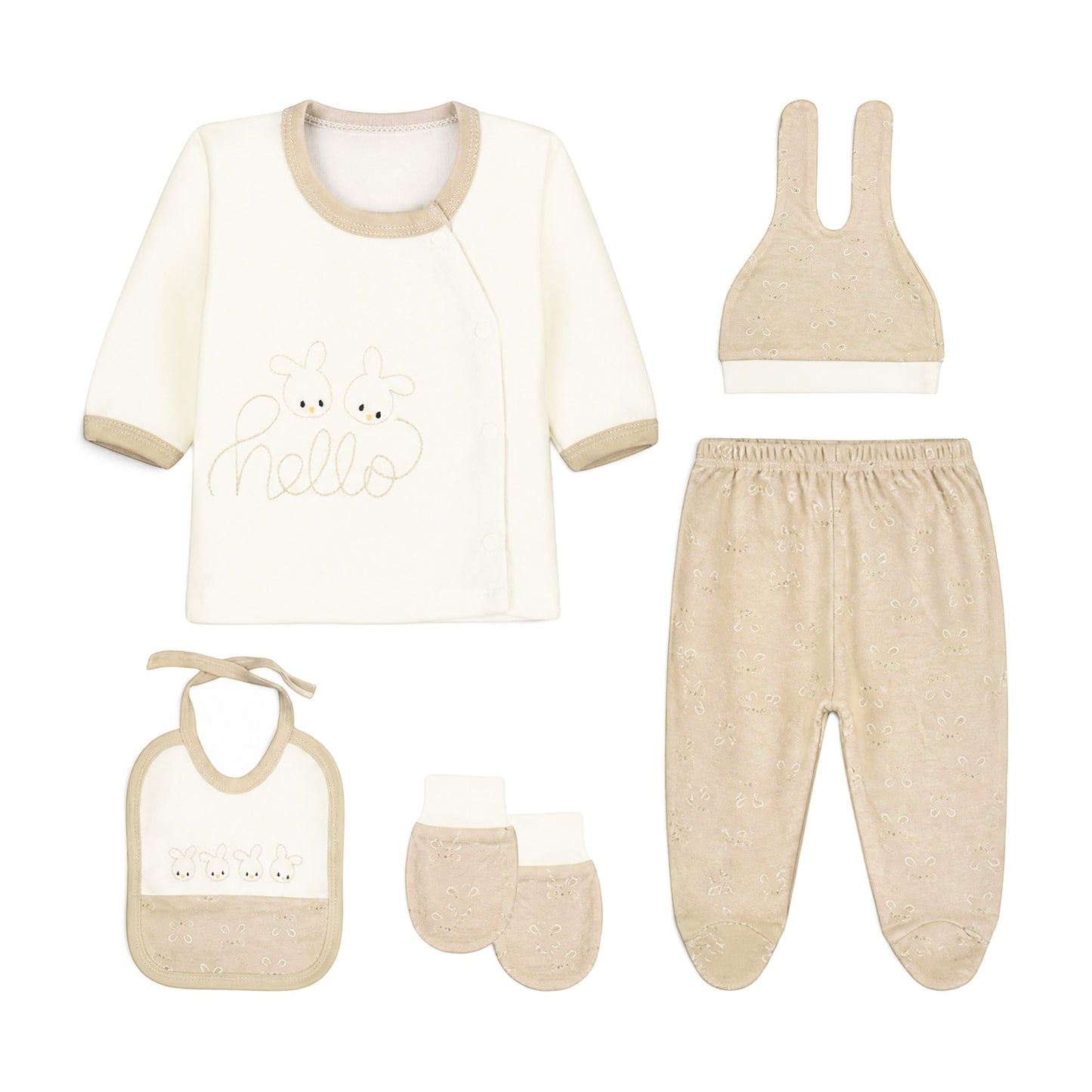 BEIGE "HELLO BUNNY" BABY BOY GIFT SET