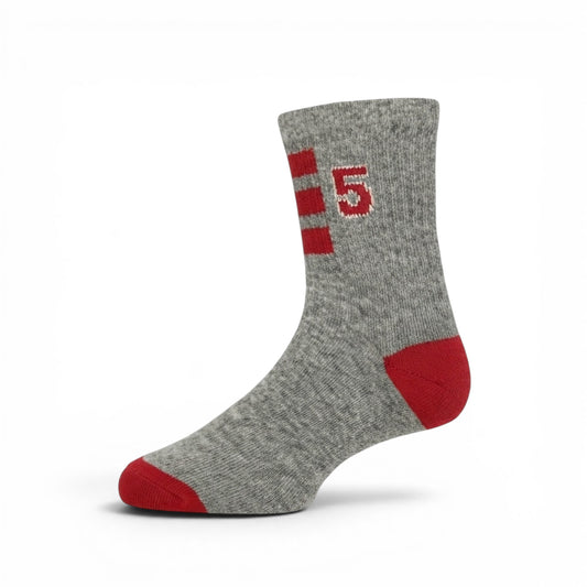 RED AND GREY STRIPED "5" ANKLE BOY SOCKS