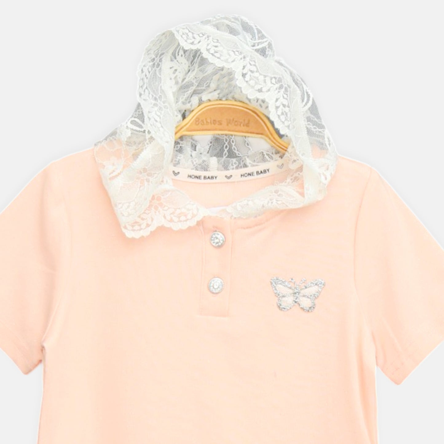 Peach Lace Collar Polo
