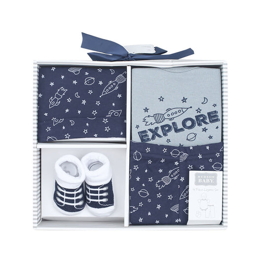 BABY BOY GIFT SET PK-4 NAVY BLUE & SAGE EXPLORE PRINTED