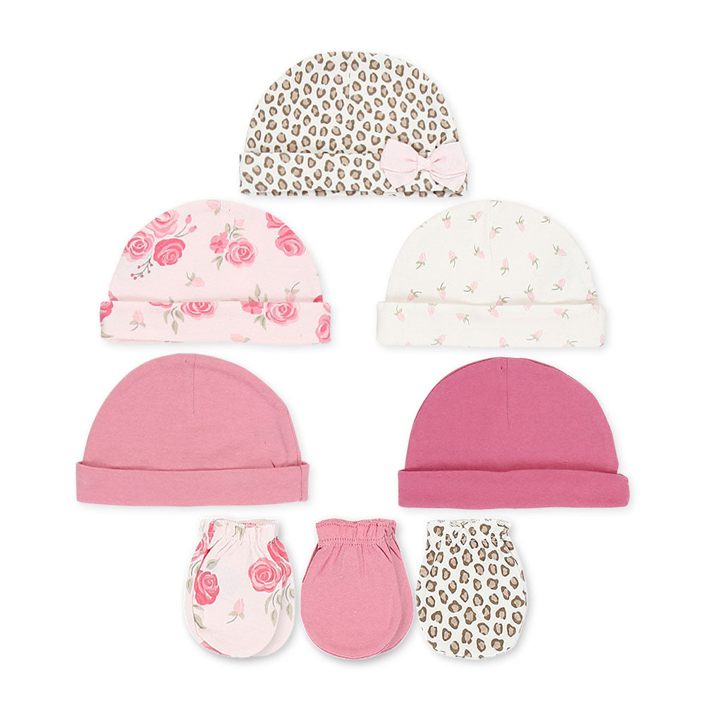 CAPS PK-5 & MITTENS PK-3 PINK FLORAL
