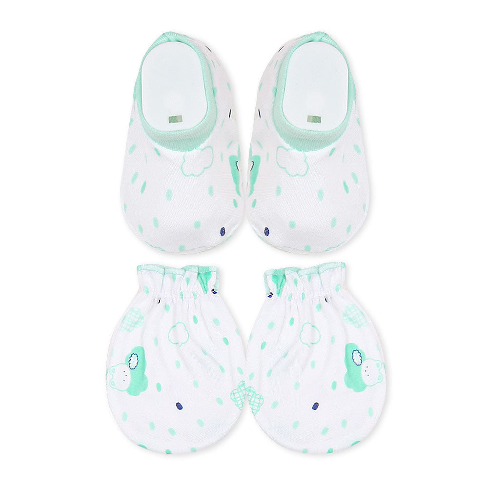 CAP SET GREEN TEDDY & CLOUDS