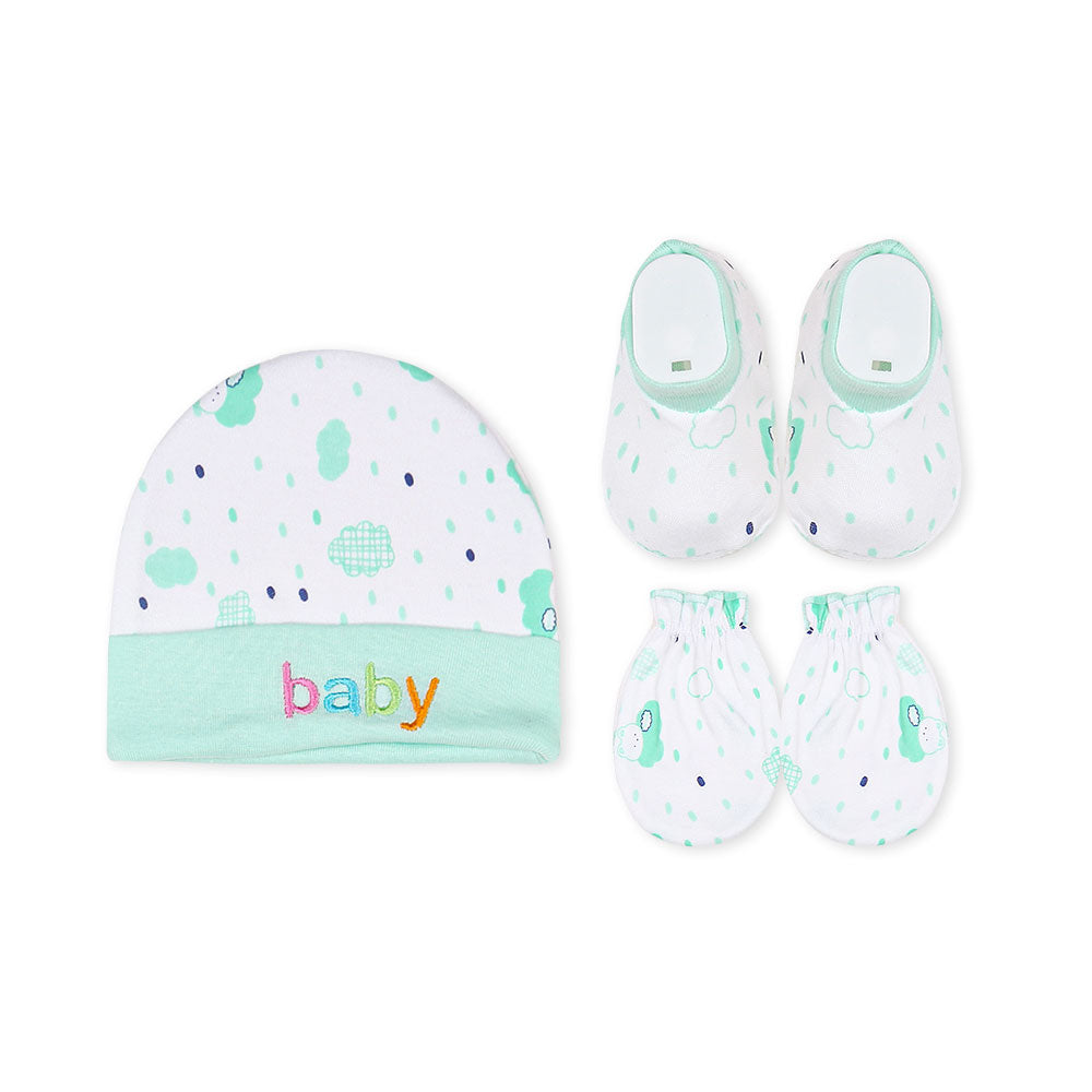 CAP SET GREEN TEDDY & CLOUDS