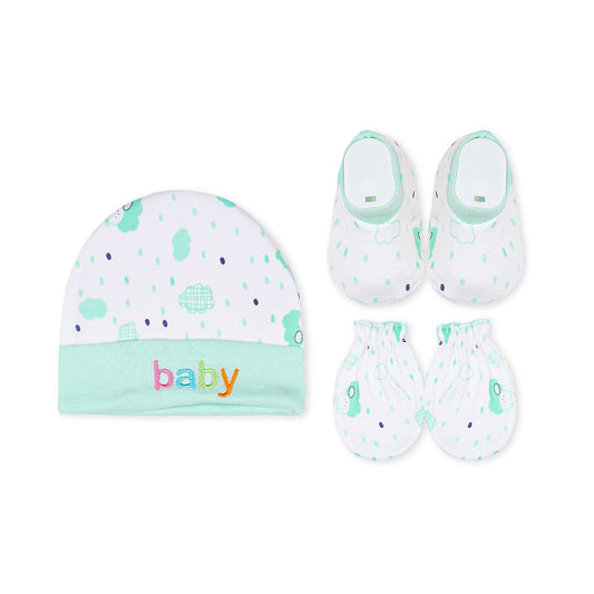 CAP SET GREEN TEDDY & CLOUDS